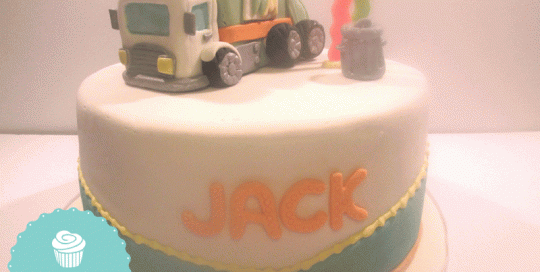 Three Layer Neopolitan Cake with Handcrafted Edible Garbage Truck