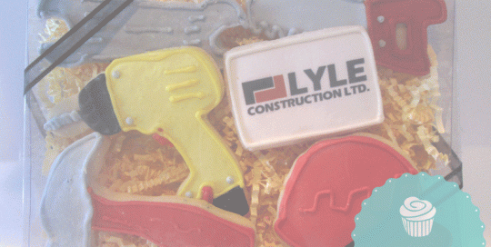 Lyle Construction Cookie Gift Box, hammer, hard hat, drill, wrench, saw cookies