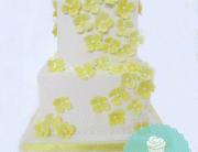 Cascading Hydrangea Wedding Cake, Wedding Cakes Vancouver, Yellow Hydrangea Cake, Square wedding cakes.