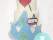 ski mountain wedding cake, peak to peak gondola cake, vancouver wedding cakes, fondant gondola, fondant mountains, fondant trees
