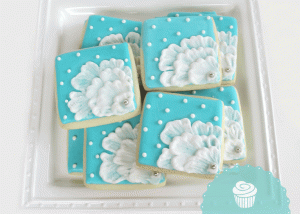 wedding favours, wedding favors vancouver, brushed embroidery cookies, tiffany blue polka dots