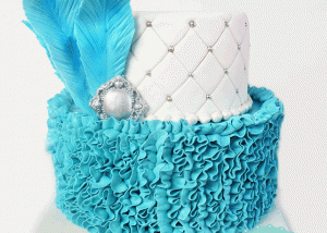 great gatsby cake, fondant feathers, buttercream ruffles, quilted cake, flapper cake, cakes vancouver, wedding cakes vancouver